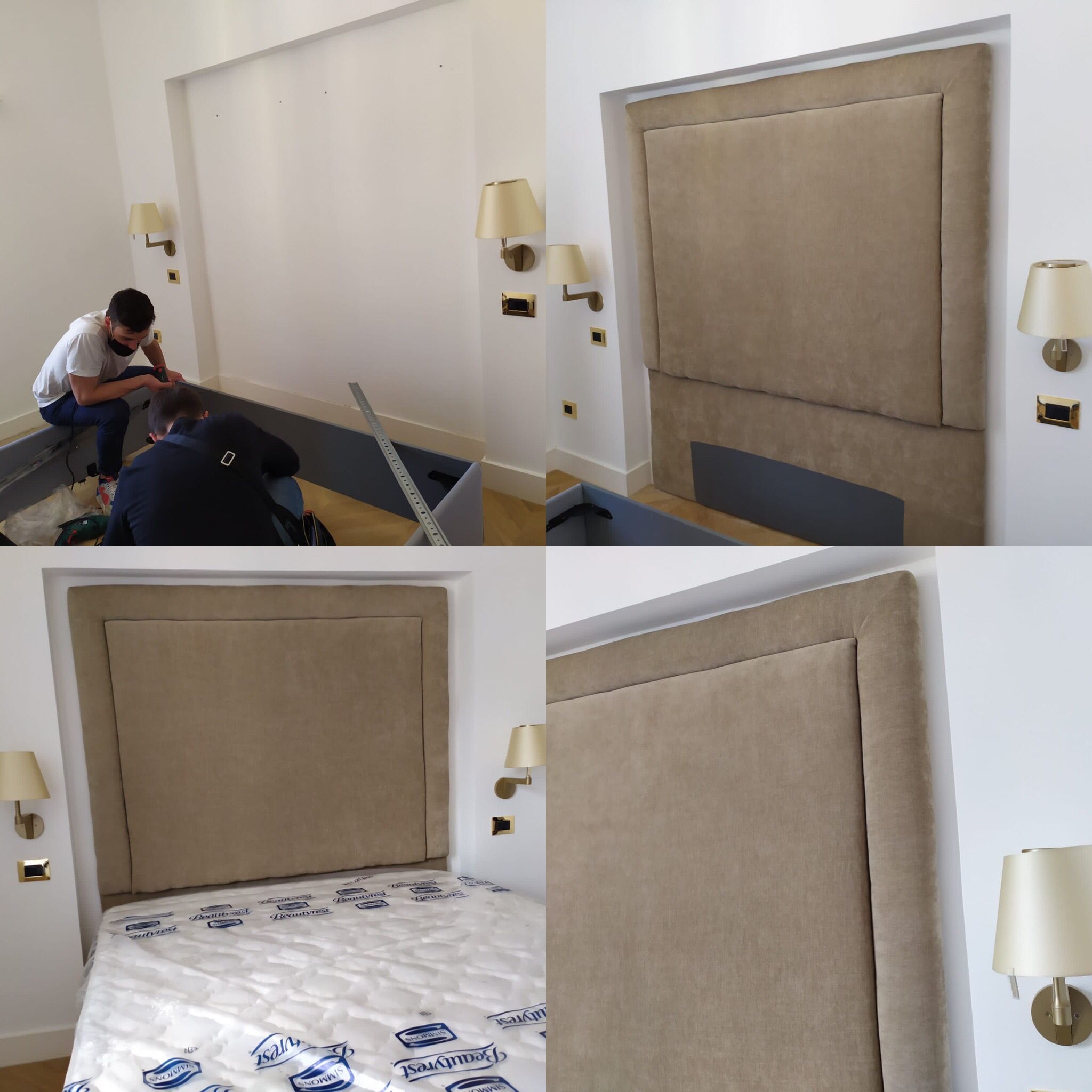 Letto contenitore realizzato su misura con testiera imbottita