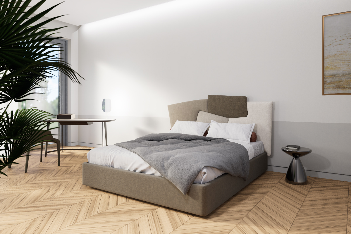 Letto artigianale modello Collage con testata moderna personalizzabile