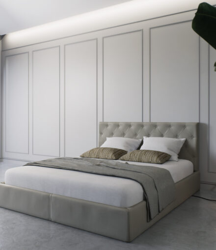 Letto imbottito su misura Modello Giada con testiera capitonné elegante