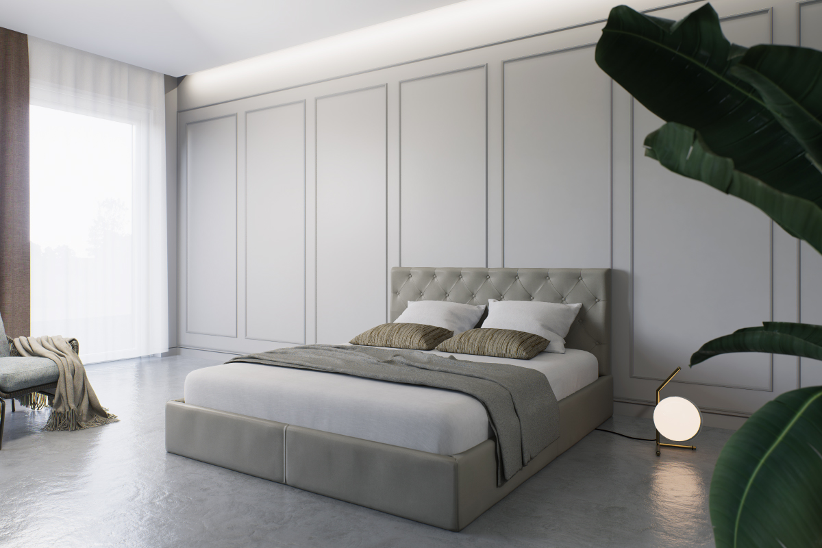 Letto imbottito su misura Modello Giada con testiera capitonn&eacute; elegante