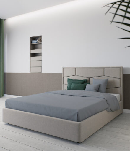 Letto imbottito artigianale Modello LEGO con testiera geometrica personalizzabile