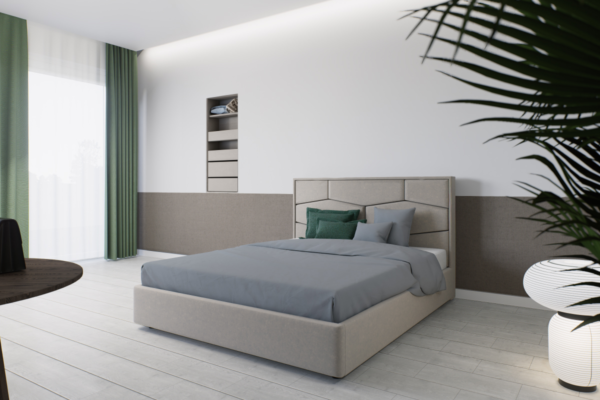 Letto imbottito artigianale Modello LEGO con testiera geometrica personalizzabile