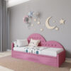 Letto singolo imbottito a forma di cuore personalizzabile per cameretta, disponibile con contenitore o secondo letto estraibile