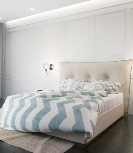 Letto matrimoniale Aurora con testata imbottita artigianale e personalizzabile su misura