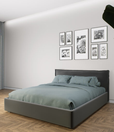 Letto matrimoniale imbottito modello Candy con testata morbida e design moderno
