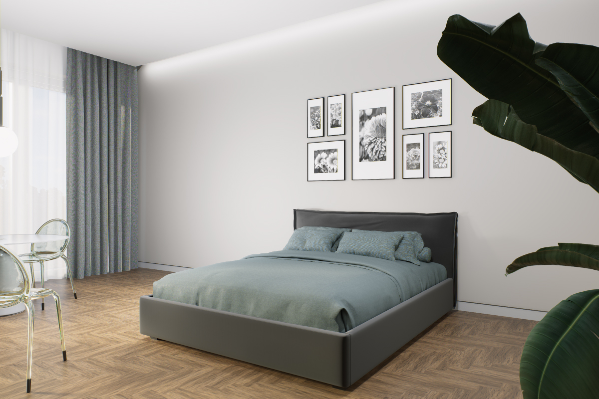 Letto matrimoniale imbottito modello Candy con testata morbida e design moderno