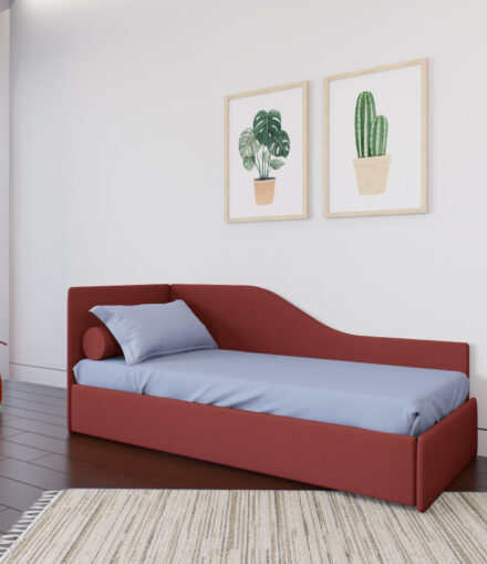 Letto singolo imbottito Modello Top 5 con testata laterale sagomata, personalizzabile in misure, tessuti e colori