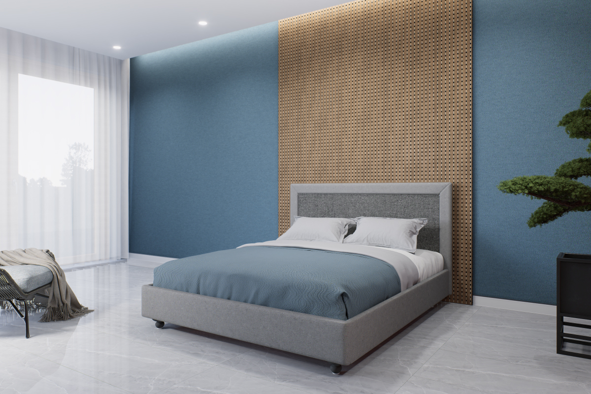 Letto matrimoniale imbottito modello Quadro con testata rettangolare personalizzabile