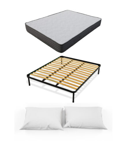 Bundle piazza e mezza con materasso ergonomico, rete a doghe e coppia di cuscini anallergici Lombardi