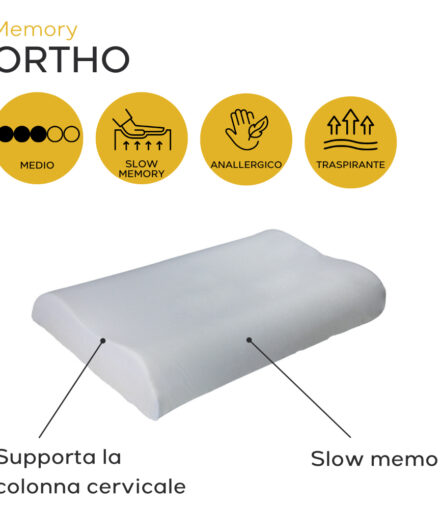 Cuscino Memory Ortho medio in slow memory con supporto cervicale e struttura traspirante