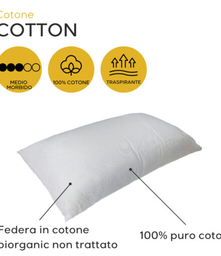 Cuscino in 100% puro cotone con federa in cotone biologico traspirante