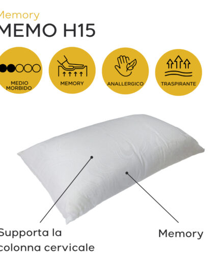 Cuscino Memory Memo H15 medio morbido con supporto cervicale e struttura traspirante