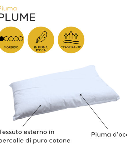 Cuscino Plume in piuma d’oca morbido con rivestimento in puro cotone traspirante