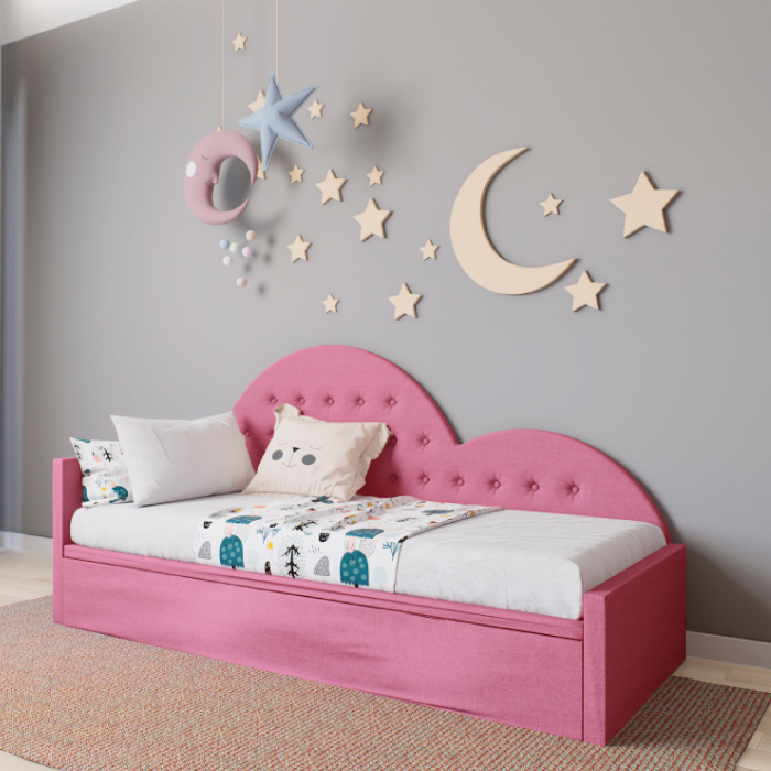 Letto singolo per bambina con testiera a cuore imbottita ideale per cameretta acquistabile online e in negozio