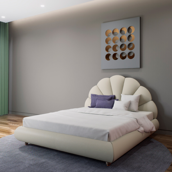 Letto matrimoniale imbottito con testiera a conchiglia design moderno elegante acquistabile online e in negozio